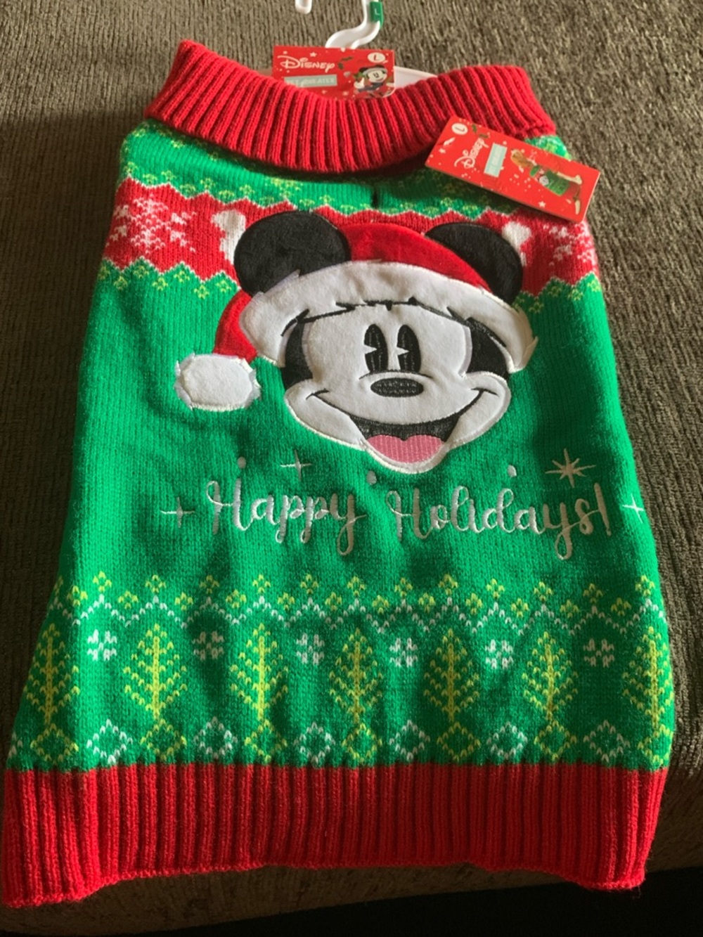 Disney Mickey Mouse Happy Holidays pet sweater.
